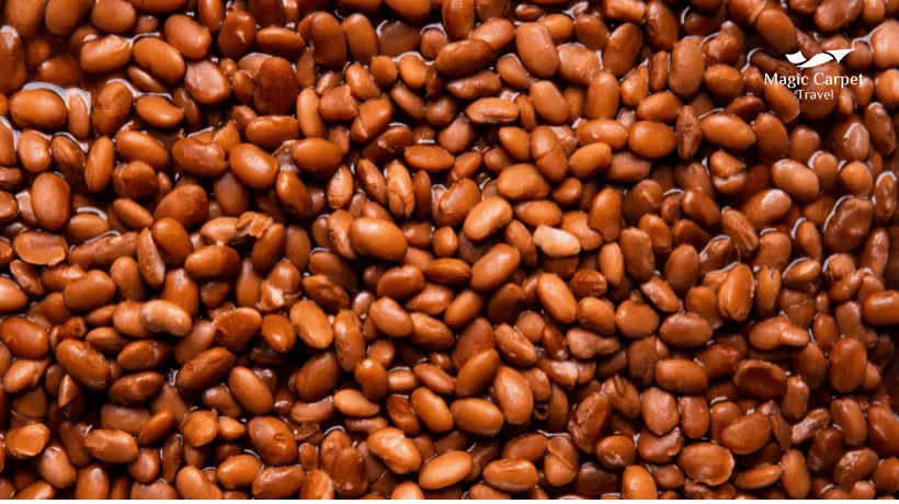 Fava beans, aka "Ful Medames" in Egyptian language. made from mashed boiled fava beans and spices like salt, cumin, and lemon.