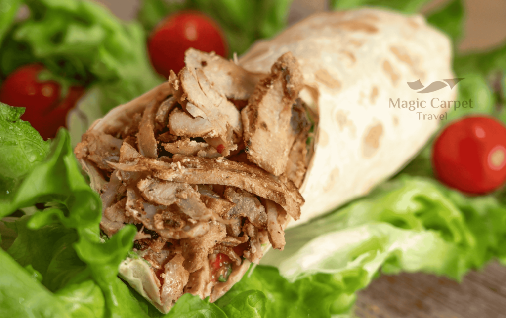 Shwarma is great Egyptian dish for dinner, consists of meat or chicken, vegetables, along with Tahini sauce.