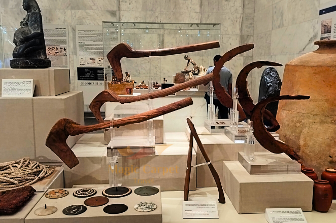 Ancient Egyptian tools at the National Museum of Egyptian Civilization tour.
