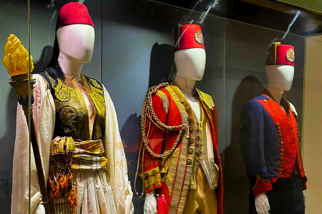 Male Egyptian costumes and textile at the National Museum of Egyptian Civilization tour with its reviews.