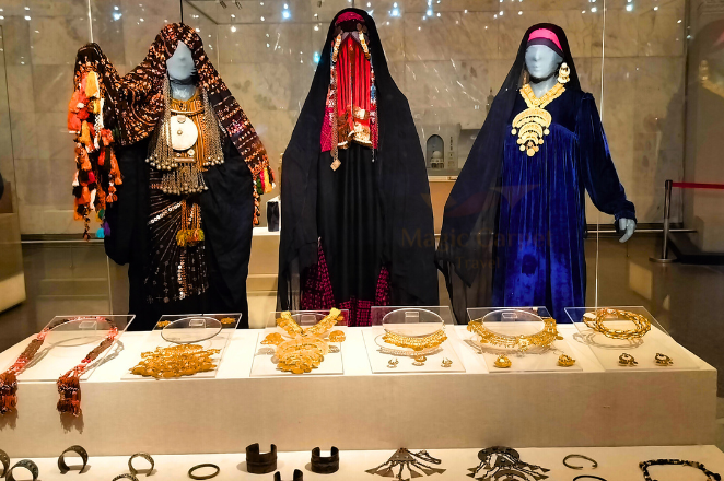Female Egyptian costumes and textile at the National Museum of Egyptian Civilization tour with its reviews.